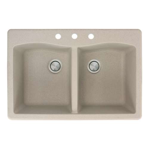 Samuel Mueller Adagio 33in x 22in silQ Granite Drop-in Double Bowl Kitchen Sink with 3 CBD Faucet Holes, in Cafe Latte