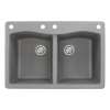 Samuel Mueller Adagio 33in x 22in silQ Granite Drop-in Double Bowl Kitchen Sink with 4 CABE Faucet Holes, in Grey