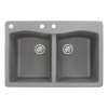 Samuel Mueller Adagio 33in x 22in silQ Granite Drop-in Double Bowl Kitchen Sink with 3 CAB Faucet Holes, in Grey