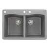Samuel Mueller Adagio 33in x 22in silQ Granite Drop-in Double Bowl Kitchen Sink with 3 CAD Faucet Holes, in Grey