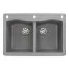 Samuel Mueller Adagio 33in x 22in silQ Granite Drop-in Double Bowl Kitchen Sink with 3 CAE Faucet Holes, in Grey