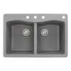 Samuel Mueller Adagio 33in x 22in silQ Granite Drop-in Double Bowl Kitchen Sink with 4 CBDE Faucet Holes, in Grey