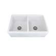 Samuel Mueller Langdon 33in x 20in Undermount Double Bowl Farmhouse Fireclay Kitchen Sink with Reversible (Fluted/Plain) Front, in Whit