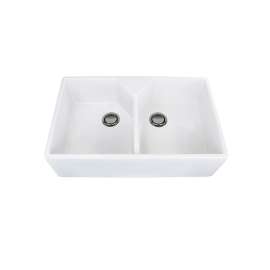 SMFUDT32209 Vance Butler 32-in x 20-in x 9-in Plain Front Equal Double Bowls Farmhouse Undermount Fireclay Kitchen Sink, White