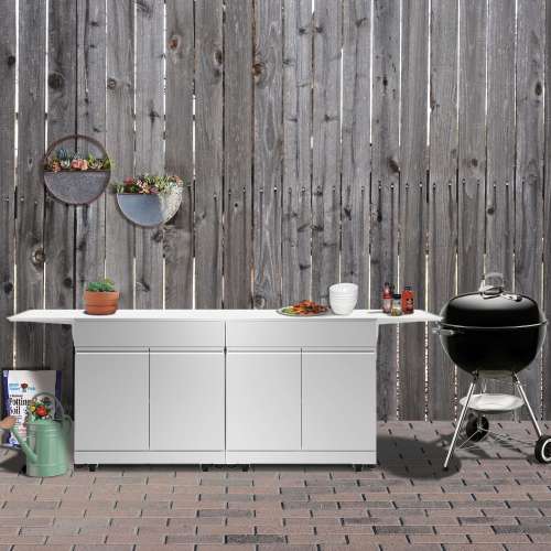 SMOUCS6424 Outdoor Kitchen 64-in x 24-in x 37-in Double Utility Cabinet With Folding Shelves, Stainless Steel