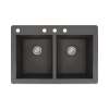 Samuel Mueller Renton 33in x 22in silQ Granite Drop-in Double Bowl Kitchen Sink with 4 CABD Faucet Holes, In Black