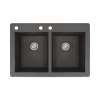 Samuel Mueller Renton 33in x 22in silQ Granite Drop-in Double Bowl Kitchen Sink with 3 CAB Faucet Holes, In Black