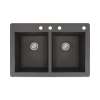 Samuel Mueller Renton 33in x 22in silQ Granite Drop-in Double Bowl Kitchen Sink with 4 CBDE Faucet Holes, In Black