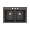 Samuel Mueller Renton 33in x 22in silQ Granite Drop-in Double Bowl Kitchen Sink with 3 CBD Faucet Holes, In Black