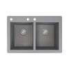 Samuel Mueller Renton 33in x 22in silQ Granite Drop-in Double Bowl Kitchen Sink with 3 CAB Faucet Holes, In Grey