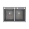 Samuel Mueller Renton 33in x 22in silQ Granite Drop-in Double Bowl Kitchen Sink with 4 CADE Faucet Holes, In Grey