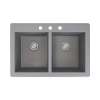Samuel Mueller Renton 33in x 22in silQ Granite Drop-in Double Bowl Kitchen Sink with 3 CBD Faucet Holes, In Grey