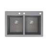 Samuel Mueller Renton 33in x 22in silQ Granite Drop-in Double Bowl Kitchen Sink with 3 CBE Faucet Holes, In Grey