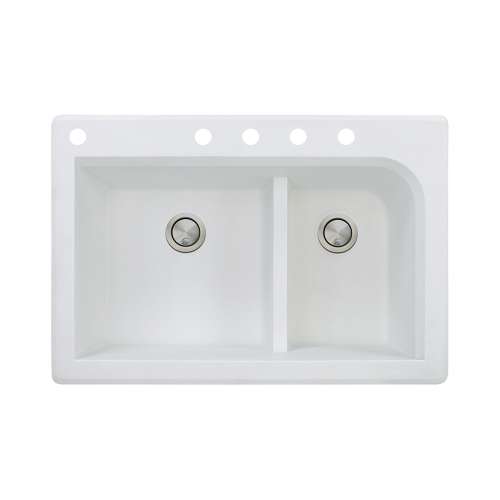 Samuel Mueller Renton 33in x 22in silQ Granite Drop-in Double Bowl Kitchen Sink with 5 CABDE Faucet Holes, In White