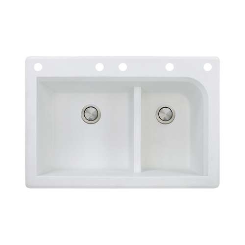 Samuel Mueller Renton 33in x 22in silQ Granite Drop-in Double Bowl Kitchen Sink with 5 CABEF Faucet Holes, In White