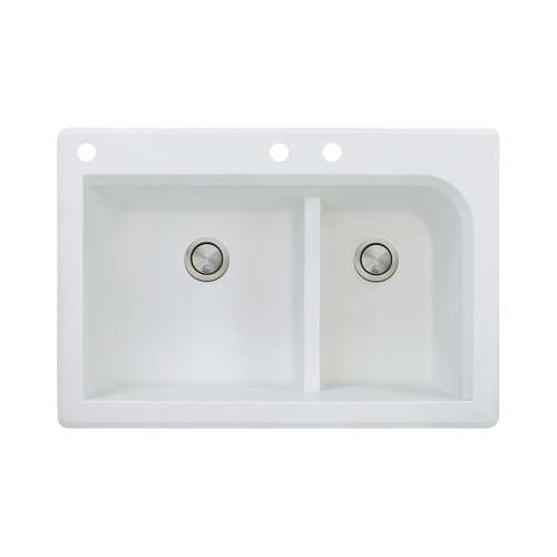 Samuel Mueller Renton 33in x 22in silQ Granite Drop-in Double Bowl Kitchen Sink with 3 CAD Faucet Holes, In White