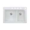 Samuel Mueller Renton 33in x 22in silQ Granite Drop-in Double Bowl Kitchen Sink with 5 CBDEF Faucet Holes, In White