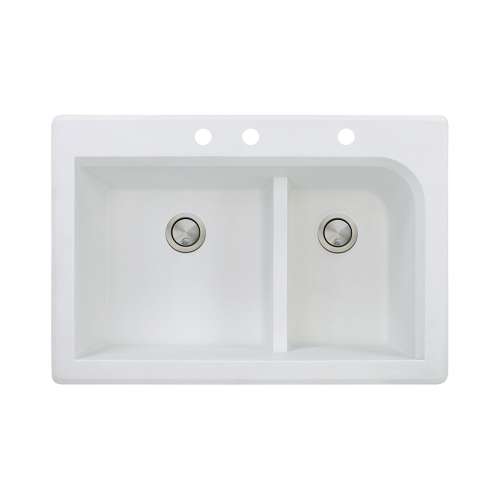 Samuel Mueller Renton 33in x 22in silQ Granite Drop-in Double Bowl Kitchen Sink with 3 CBE Faucet Holes, In White