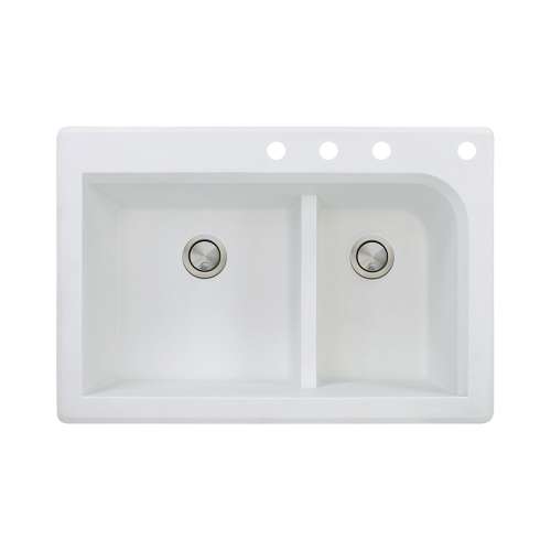 Samuel Mueller Renton 33in x 22in silQ Granite Drop-in Double Bowl Kitchen Sink with 4 CDEF Faucet Holes, In White