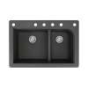 Samuel Mueller Renton 33in x 22in silQ Granite Drop-in Double Bowl Kitchen Sink with 6 CABDEF Faucet Holes, In Black