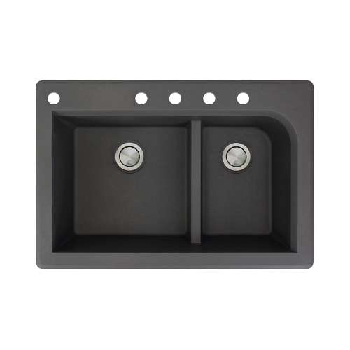 Samuel Mueller Renton 33in x 22in silQ Granite Drop-in Double Bowl Kitchen Sink with 5 CABDE Faucet Holes, In Black