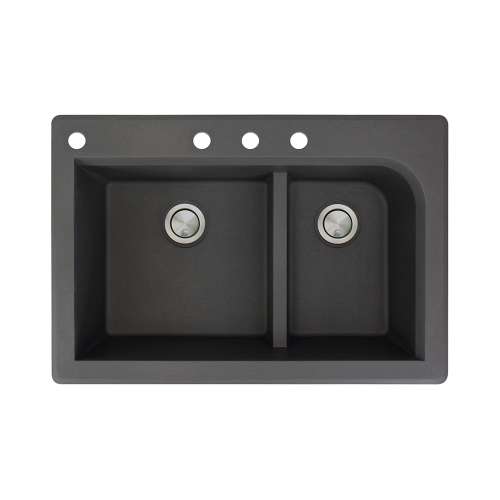 Samuel Mueller Renton 33in x 22in silQ Granite Drop-in Double Bowl Kitchen Sink with 4 CABD Faucet Holes, In Black