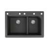 Samuel Mueller Renton 33in x 22in silQ Granite Drop-in Double Bowl Kitchen Sink with 5 CABEF Faucet Holes, In Black