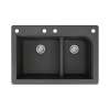 Samuel Mueller Renton 33in x 22in silQ Granite Drop-in Double Bowl Kitchen Sink with 4 CABF Faucet Holes, In Black