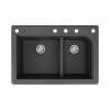 Samuel Mueller Renton 33in x 22in silQ Granite Drop-in Double Bowl Kitchen Sink with 5 CADEF Faucet Holes, In Black