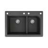 Samuel Mueller Renton 33in x 22in silQ Granite Drop-in Double Bowl Kitchen Sink with 4 CADF Faucet Holes, In Black