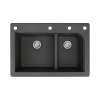 Samuel Mueller Renton 33in x 22in silQ Granite Drop-in Double Bowl Kitchen Sink with 4 CAEF Faucet Holes, In Black