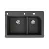 Samuel Mueller Renton 33in x 22in silQ Granite Drop-in Double Bowl Kitchen Sink with 3 CAE Faucet Holes, In Black