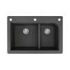 Samuel Mueller Renton 33in x 22in silQ Granite Drop-in Double Bowl Kitchen Sink with 3 CAF Faucet Holes, In Black