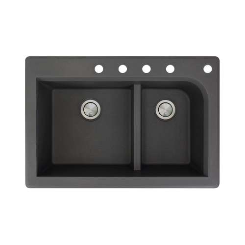 Samuel Mueller Renton 33in x 22in silQ Granite Drop-in Double Bowl Kitchen Sink with 5 CBDEF Faucet Holes, In Black