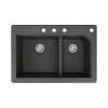 Samuel Mueller Renton 33in x 22in silQ Granite Drop-in Double Bowl Kitchen Sink with 4 CBDF Faucet Holes, In Black