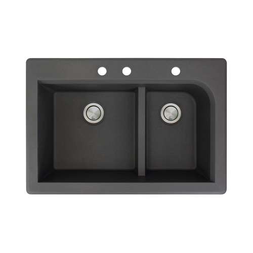 Samuel Mueller Renton 33in x 22in silQ Granite Drop-in Double Bowl Kitchen Sink with 3 CBE Faucet Holes, In Black