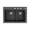 Samuel Mueller Renton 33in x 22in silQ Granite Drop-in Double Bowl Kitchen Sink with 4 CDEF Faucet Holes, In Black