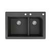 Samuel Mueller Renton 33in x 22in silQ Granite Drop-in Double Bowl Kitchen Sink with 3 CDF Faucet Holes, In Black