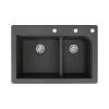 Samuel Mueller Renton 33in x 22in silQ Granite Drop-in Double Bowl Kitchen Sink with 3 CEF Faucet Holes, In Black