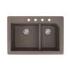 Samuel Mueller Renton 33in x 22in silQ Granite Drop-in Double Bowl Kitchen Sink with 4 CBDE Faucet Holes, In Espresso