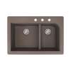 Samuel Mueller Renton 33in x 22in silQ Granite Drop-in Double Bowl Kitchen Sink with 3 CDE Faucet Holes, In Espresso