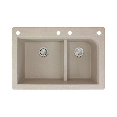 Samuel Mueller Renton 33in x 22in silQ Granite Drop-in Double Bowl Kitchen Sink with 4 CADF Faucet Holes, In Cafe Latte