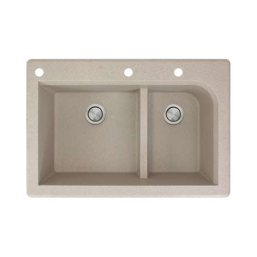 Samuel Mueller Renton 33in x 22in silQ Granite Drop-in Double Bowl Kitchen Sink with 3 CAE Faucet Holes, In Cafe Latte