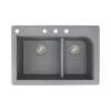 Samuel Mueller Renton 33in x 22in silQ Granite Drop-in Double Bowl Kitchen Sink with 4 CABD Faucet Holes, In Grey