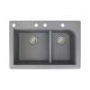 Samuel Mueller Renton 33in x 22in silQ Granite Drop-in Double Bowl Kitchen Sink with 4 CABE Faucet Holes, In Grey