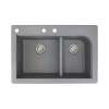 Samuel Mueller Renton 33in x 22in silQ Granite Drop-in Double Bowl Kitchen Sink with 3 CAB Faucet Holes, In Grey