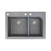 Samuel Mueller Renton 33in x 22in silQ Granite Drop-in Double Bowl Kitchen Sink with 3 CAD Faucet Holes, In Grey