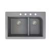 Samuel Mueller Renton 33in x 22in silQ Granite Drop-in Double Bowl Kitchen Sink with 4 CBDE Faucet Holes, In Grey