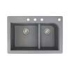 Samuel Mueller Renton 33in x 22in silQ Granite Drop-in Double Bowl Kitchen Sink with 4 CBDF Faucet Holes, In Grey