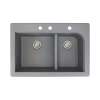 Samuel Mueller Renton 33in x 22in silQ Granite Drop-in Double Bowl Kitchen Sink with 3 CBE Faucet Holes, In Grey